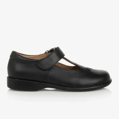 Girls Black Leather T-Bar Shoes