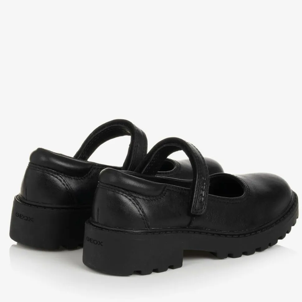 Girls Black Leather Velcro Shoes