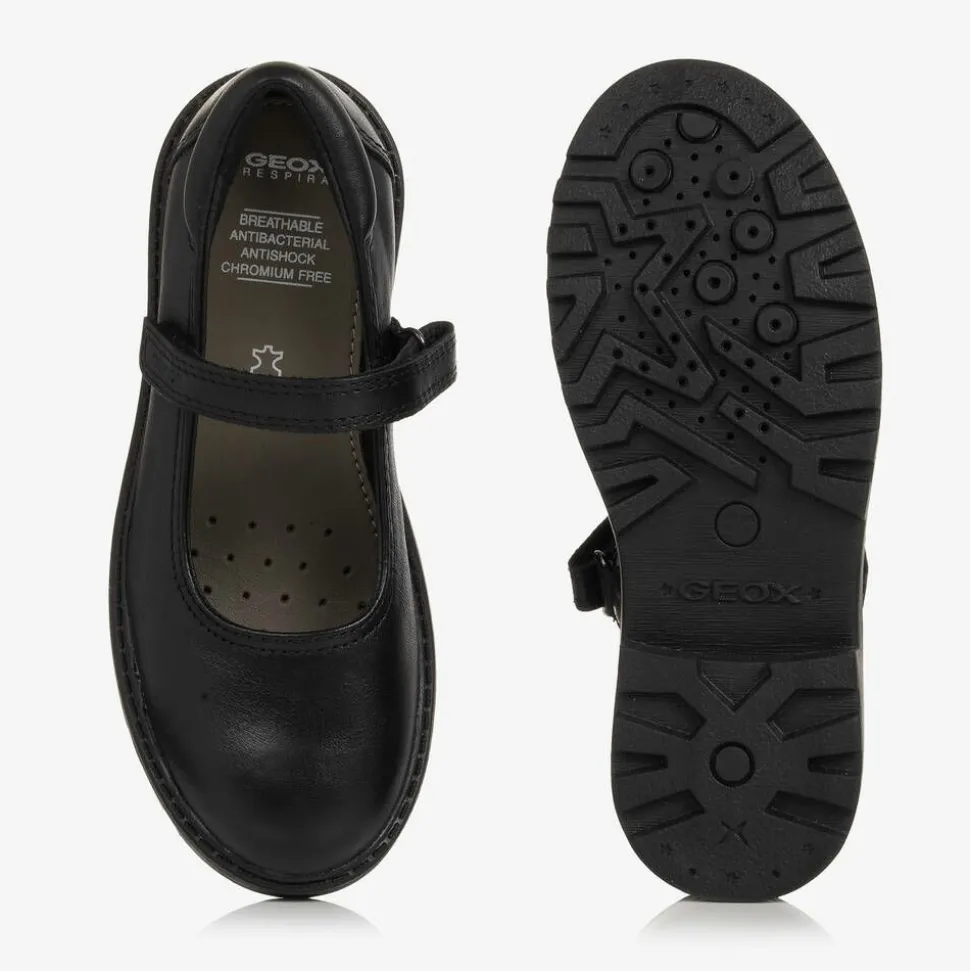Girls Black Leather Velcro Shoes