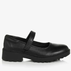 Girls Black Leather Velcro Shoes