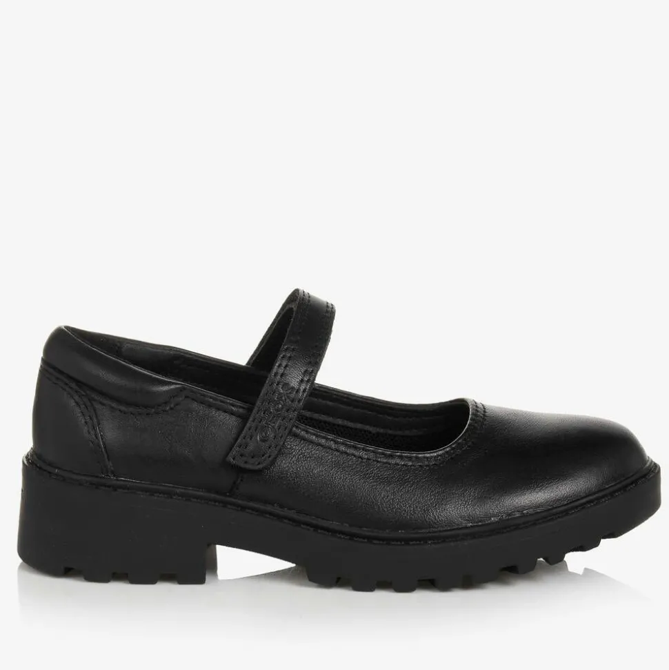 Girls Black Leather Velcro Shoes
