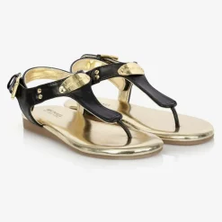Girls Black Logo Sandals