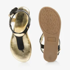 Girls Black Logo Sandals