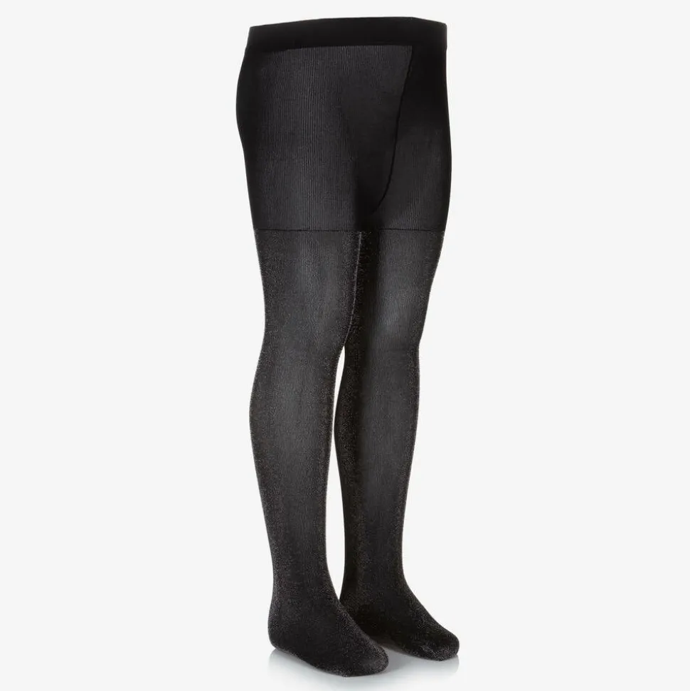 Girls Black Lurex Tights