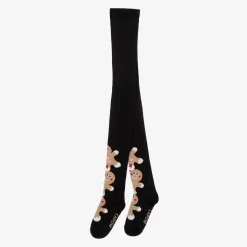 Girls Black Organic Cotton Gingerbread Tights