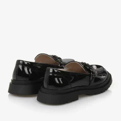 Girls Black Patent Faux Leather Loafers