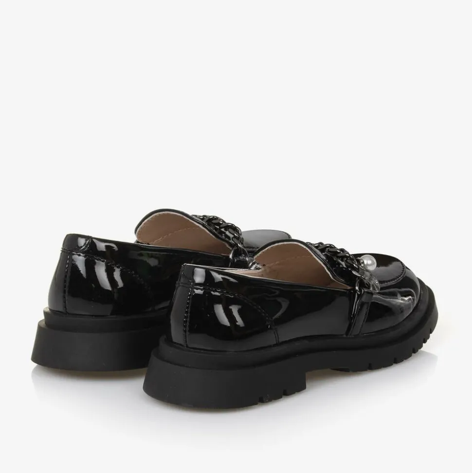 Girls Black Patent Faux Leather Loafers