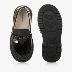Girls Black Patent Faux Leather Loafers