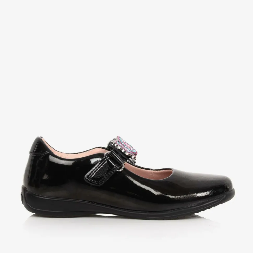 Girls Black Patent Leather Bar Shoes