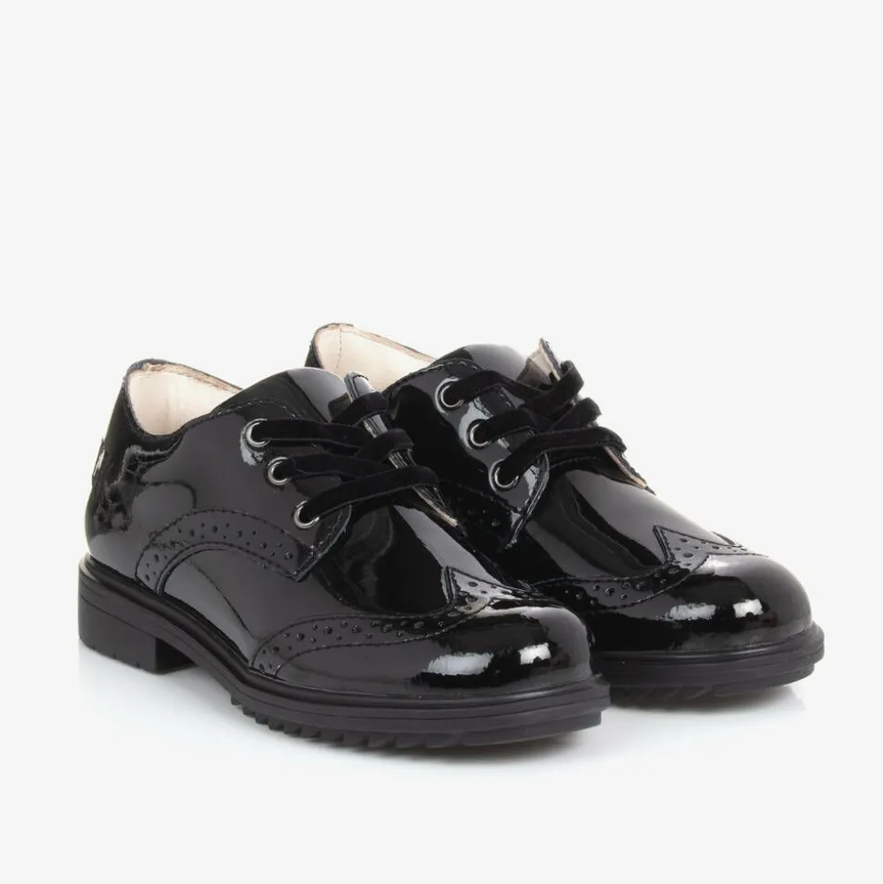 Girls Black Patent Leather Brogue Shoes