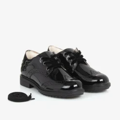 Girls Black Patent Leather Brogue Shoes