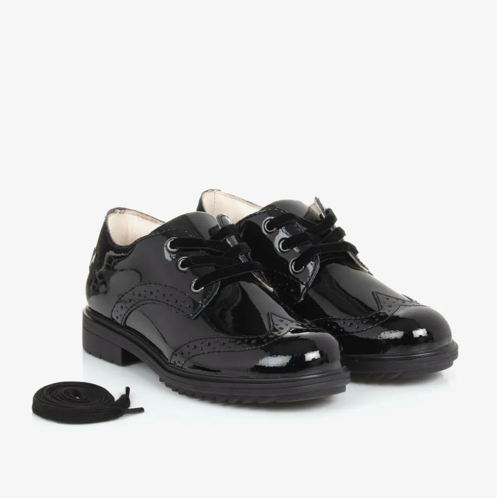 Girls Black Patent Leather Brogue Shoes