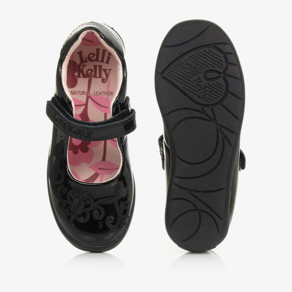 Girls Black Patent Leather Bar Shoes