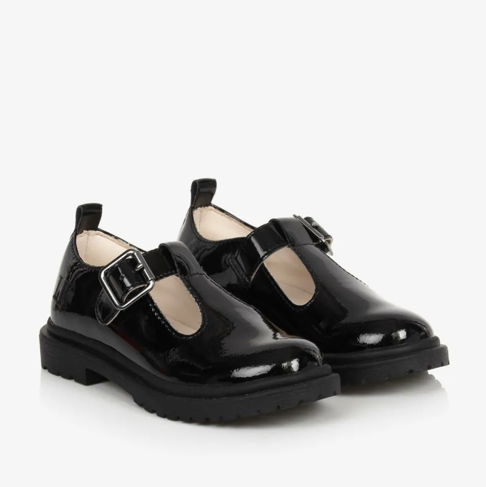 Girls Black Patent Leather T-Bar Shoes