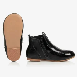 Girls Black Patent Leather Chelsea Boots