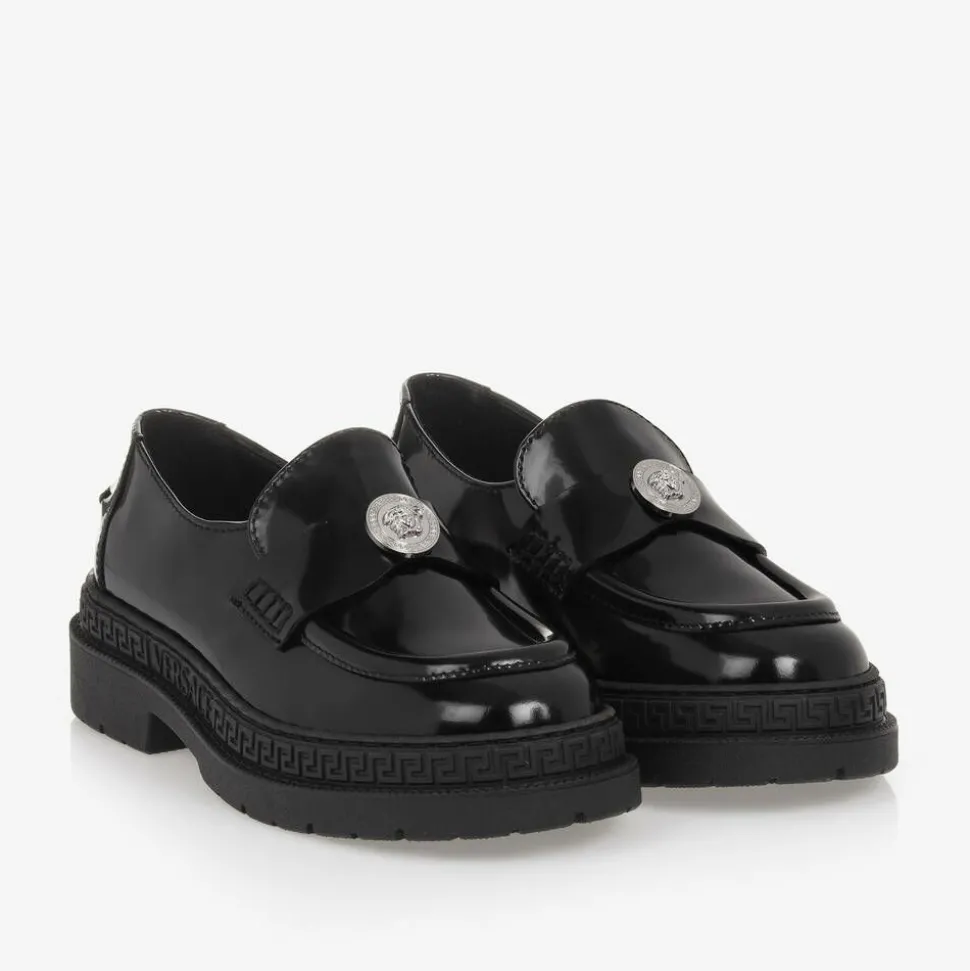 Girls Black Patent Leather Medusa Loafers