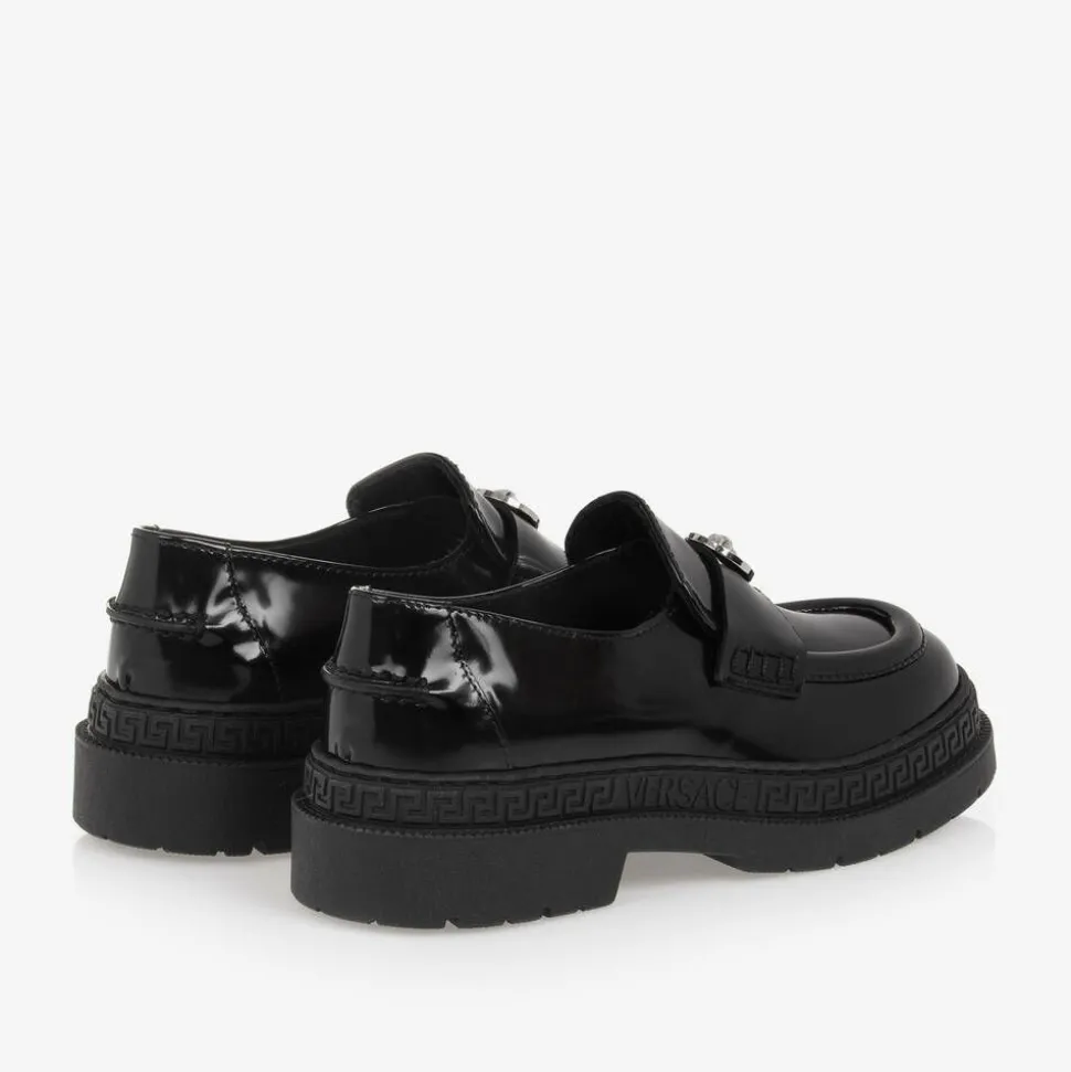 Girls Black Patent Leather Medusa Loafers