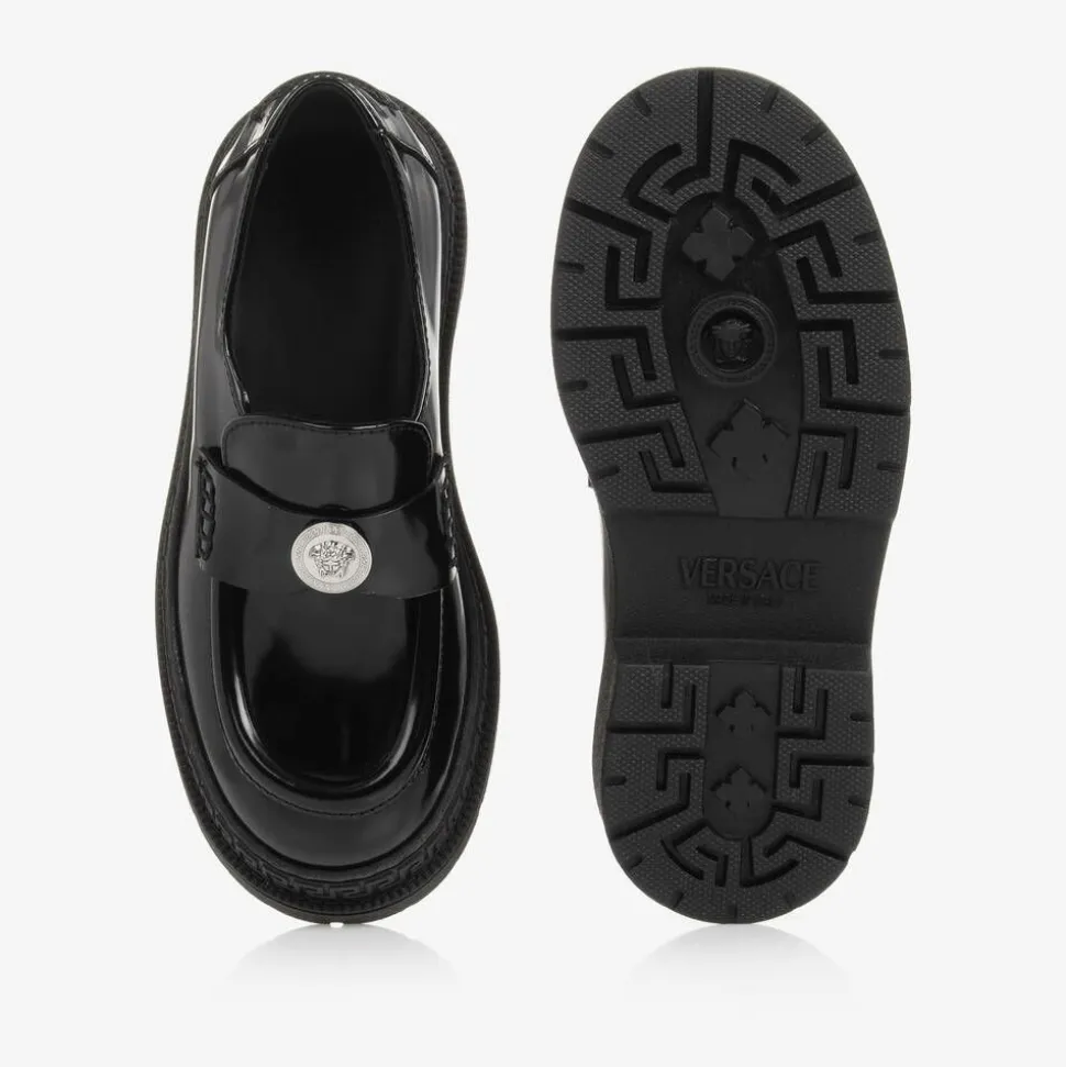 Girls Black Patent Leather Medusa Loafers