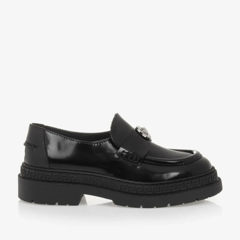 Girls Black Patent Leather Medusa Loafers