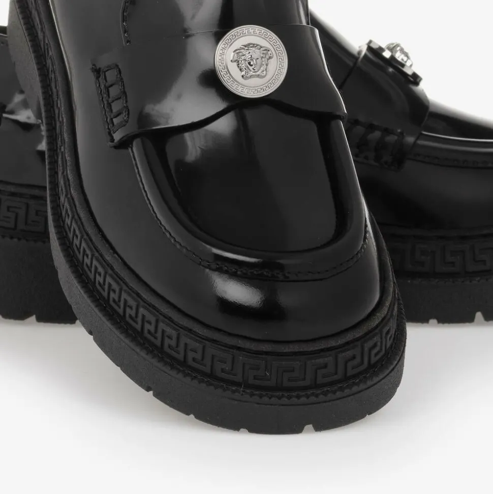 Girls Black Patent Leather Medusa Loafers