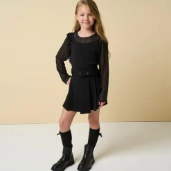 Girls Black Pleated Crêpe Skirt
