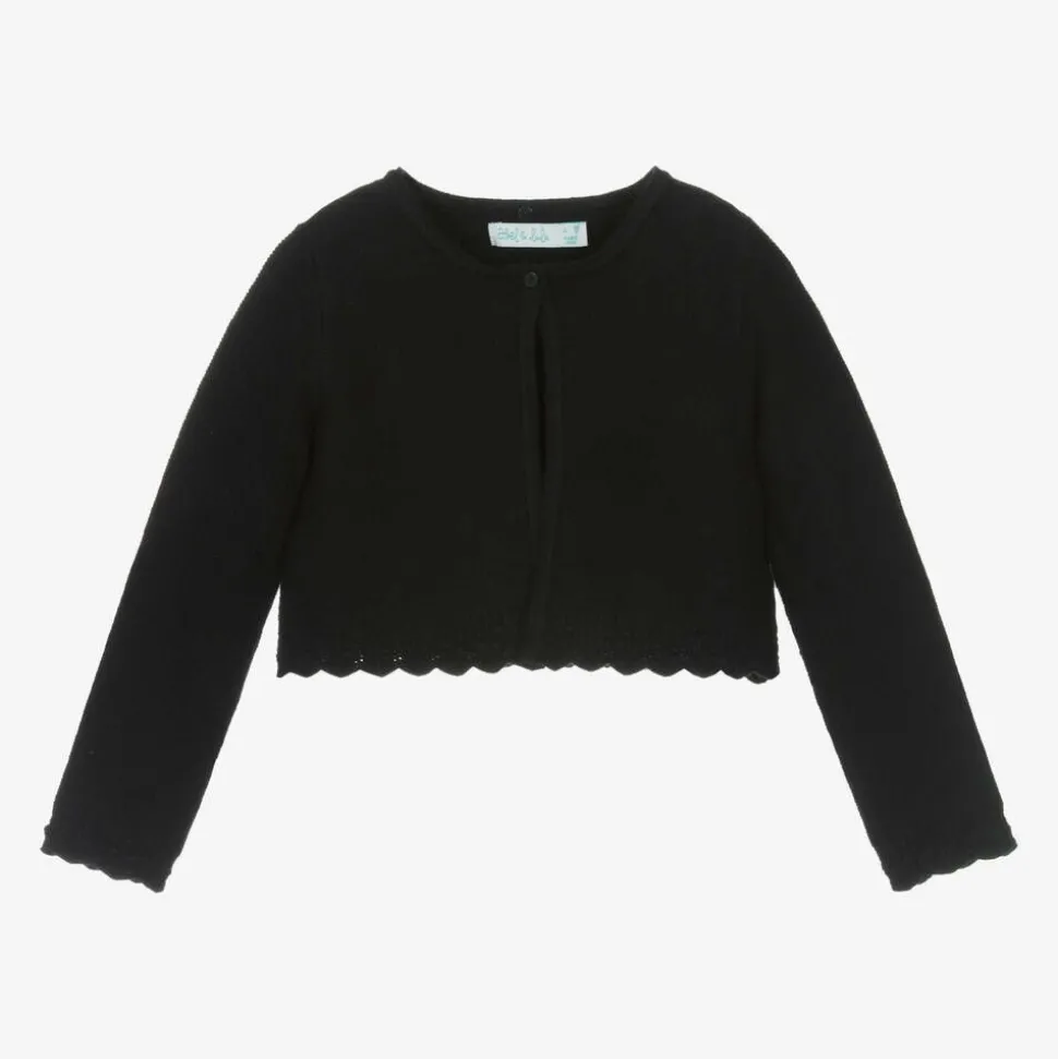 Girls Black Plush Collar Cardigan