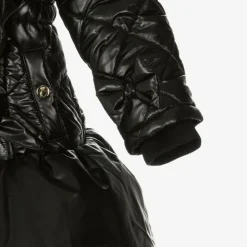 Girls Black Quilted Hooded Coat