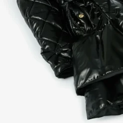 Girls Black Quilted Hooded Coat