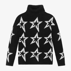 Girls Black Roll Neck Star Sweater