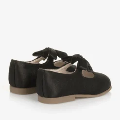 Girls Black Satin Bow Shoes