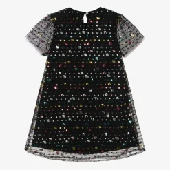 Girls Black Sequinned Tulle Dress