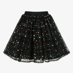 Girls Black Sequinned Tulle Skirt