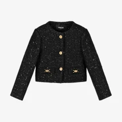 Girls Black Sequinned Tweed Jacket