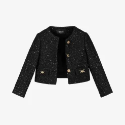 Girls Black Sequinned Tweed Jacket