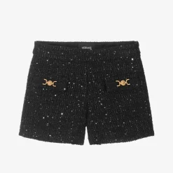 Girls Black Sequinned Tweed Shorts