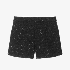 Girls Black Sequinned Tweed Shorts