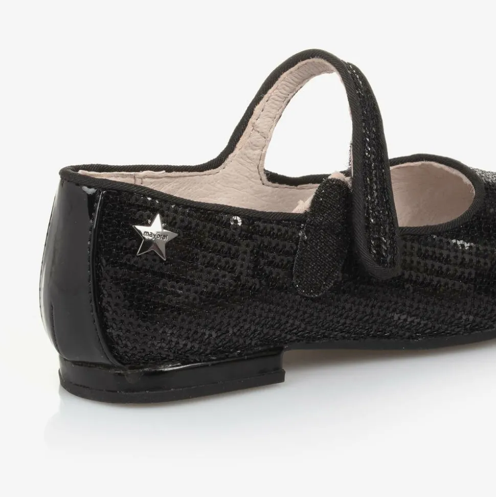 Girls Black Sequinned Velcro Shoes