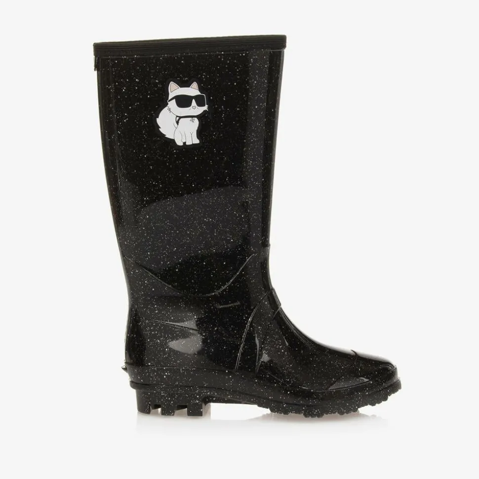 Girls Black Sparkly Rain Boots