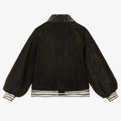 Girls Black Sparkly Zip-Up Top