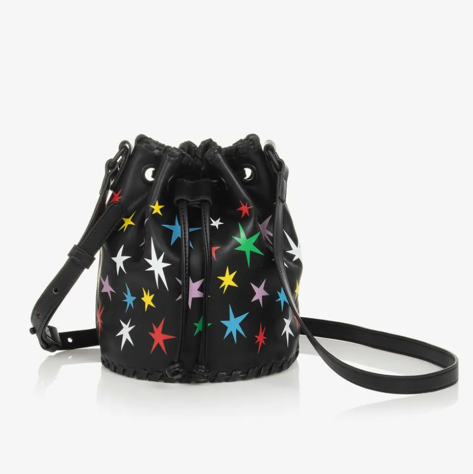 Girls Black Star Bucket Bag (19cm)