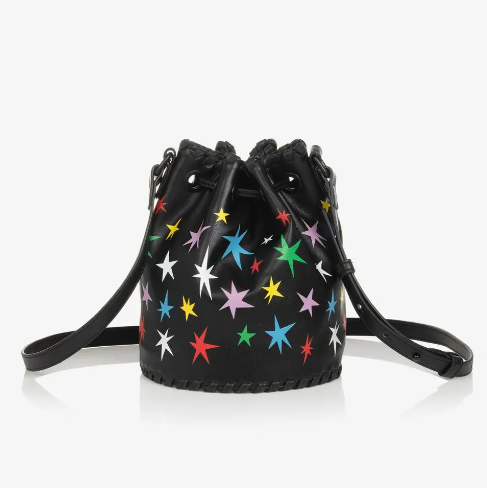 Girls Black Star Bucket Bag (19cm)