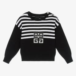Girls Black Stripe Cotton Jumper