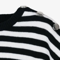 Girls Black Stripe Cotton Jumper