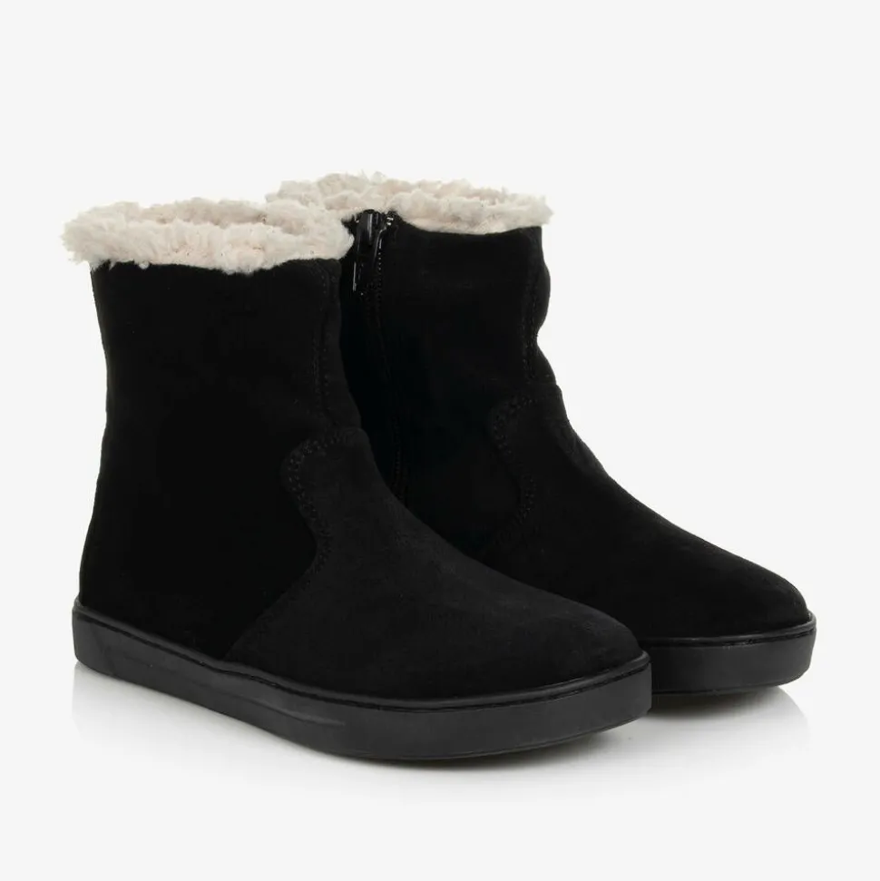 Girls Black Suede Leather Boots