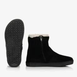 Girls Black Suede Leather Boots