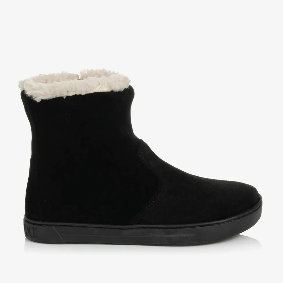 Girls Black Suede Leather Boots