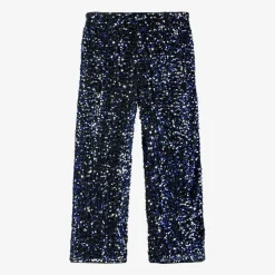 Girls Black Velour & Blue Sequin Trousers
