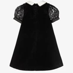 Girls Black Velvet & Lace Dress