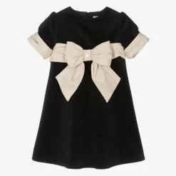 Girls Black Velvet Bow Dress