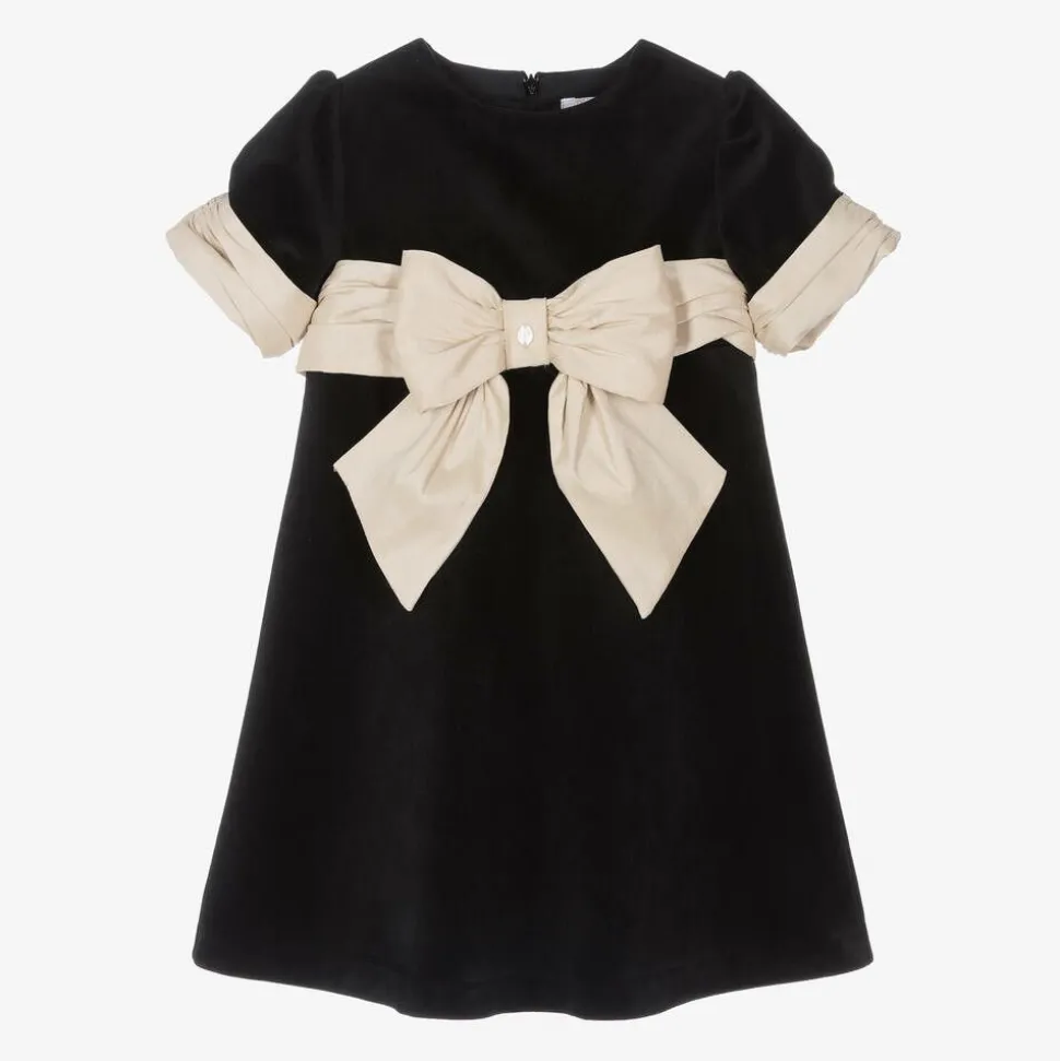 Girls Black Velvet Bow Dress
